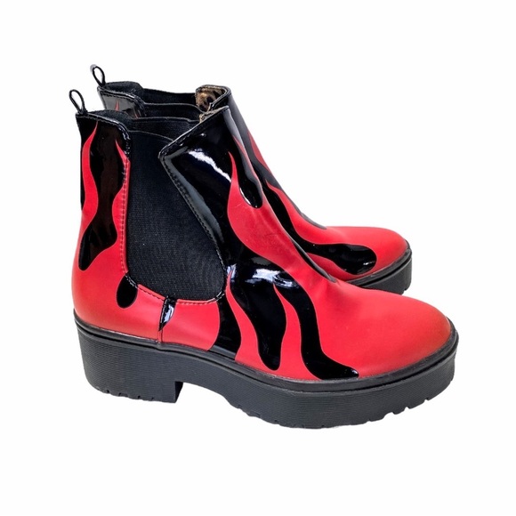 Iron Fist Fire Flame Red and Black Grunge Harajuku Boots Size 5 - Picture 6 of 16